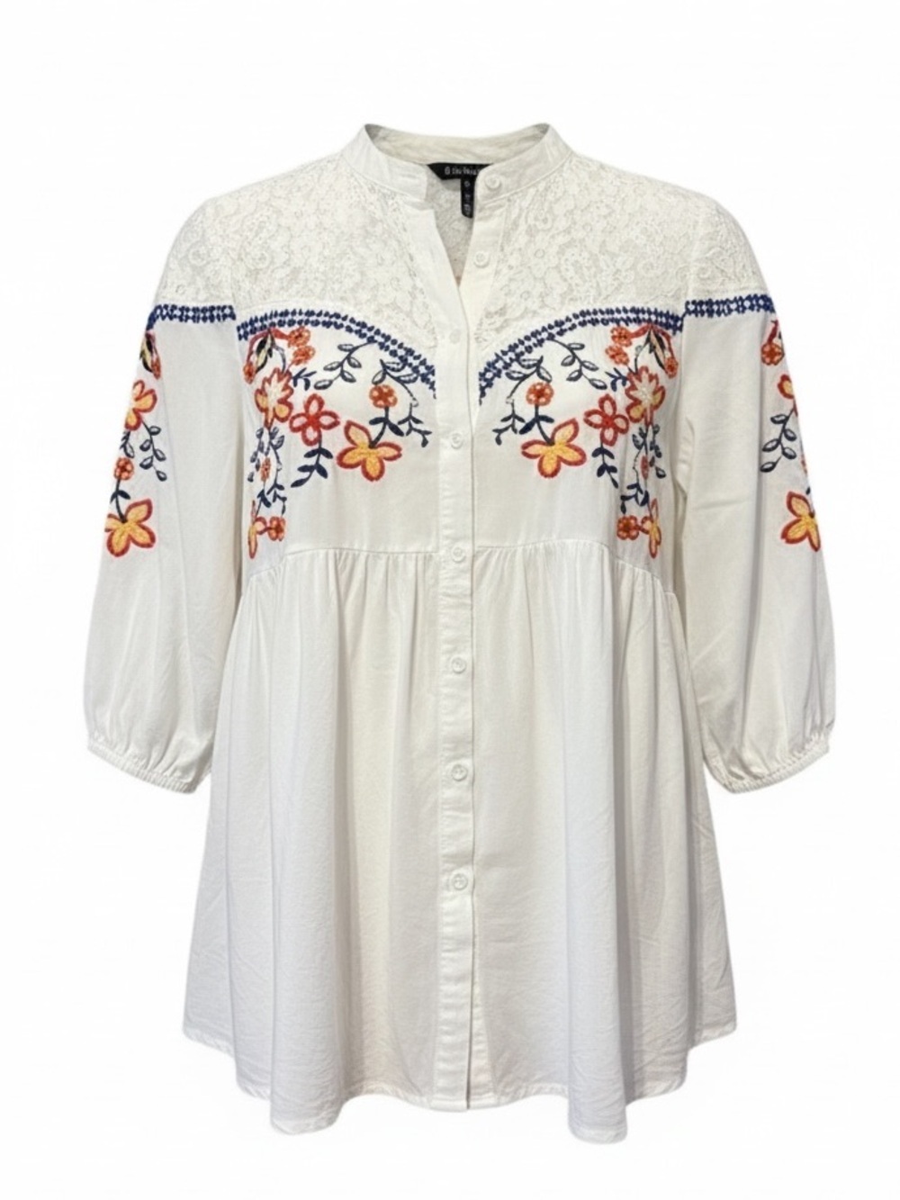 Sacred Threads Embroidered Boho Tunic Blouse White S/M